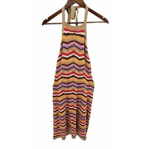 SO Goods for Life Midi Sweater Halter Dress Women Sz M Crochet Brown Orange Fall